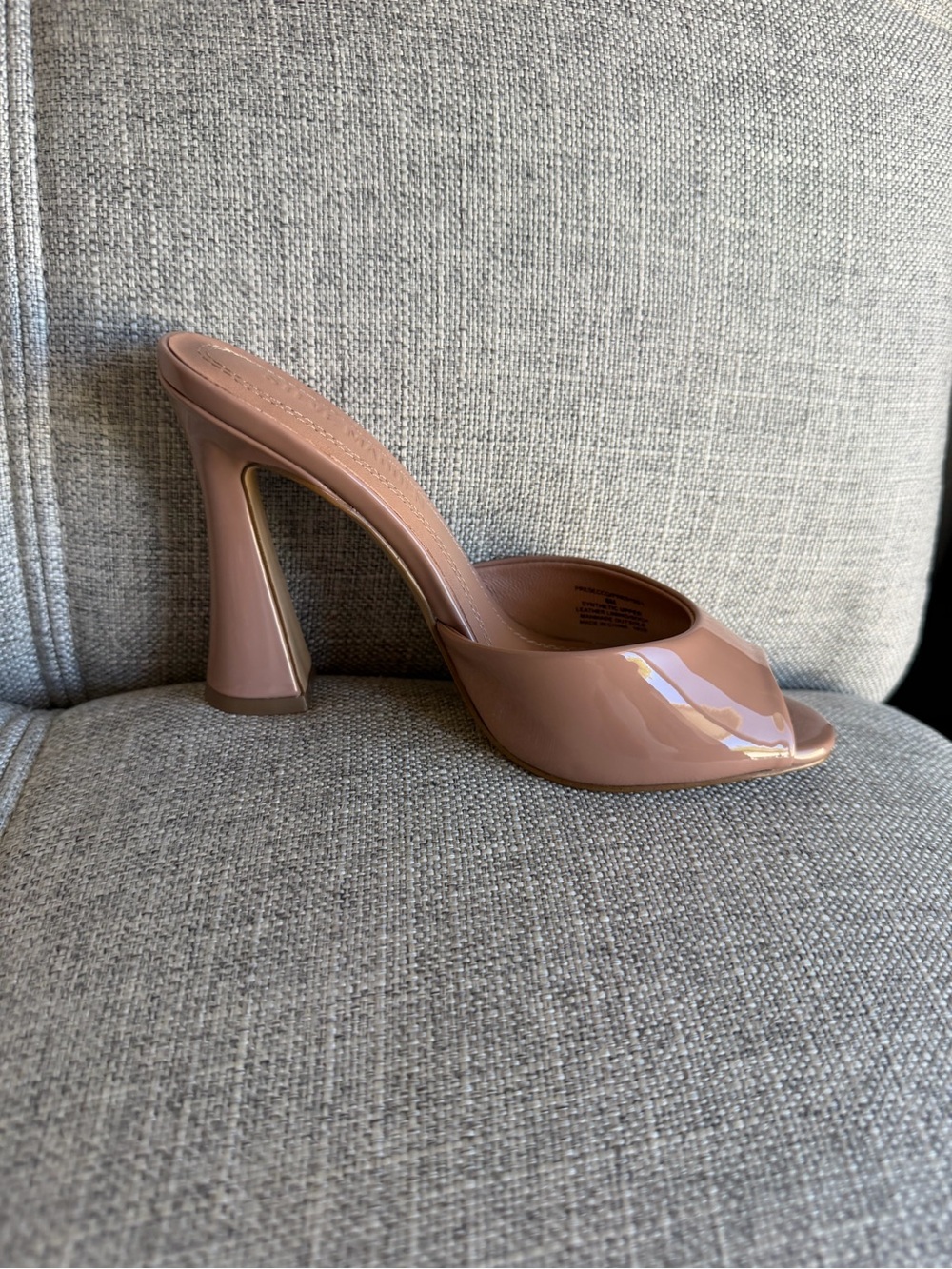 Steve Madden Presecco Nude Blush Patent Peep-Toe Mule Heel